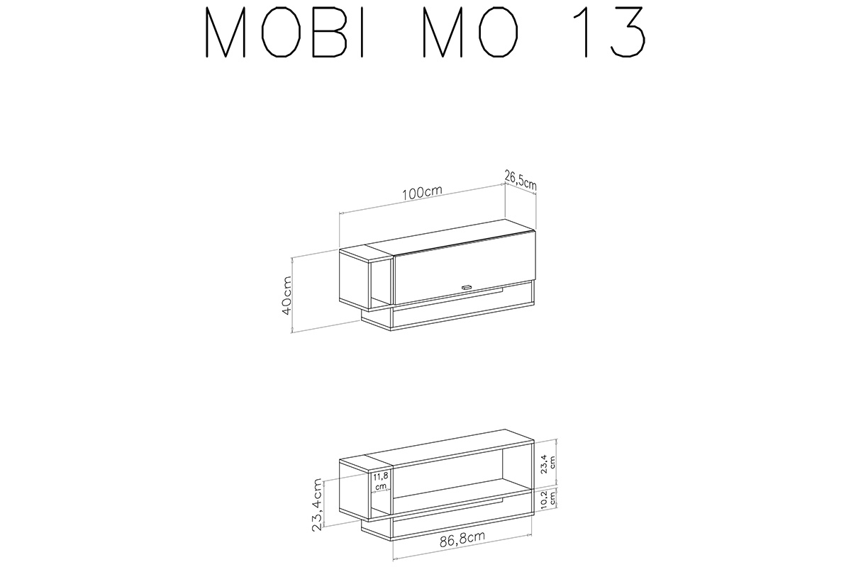 Półka wisząca Mobi MO13 - 100 cm - biały / turkus wnętrze regału wiszącego mobi 13