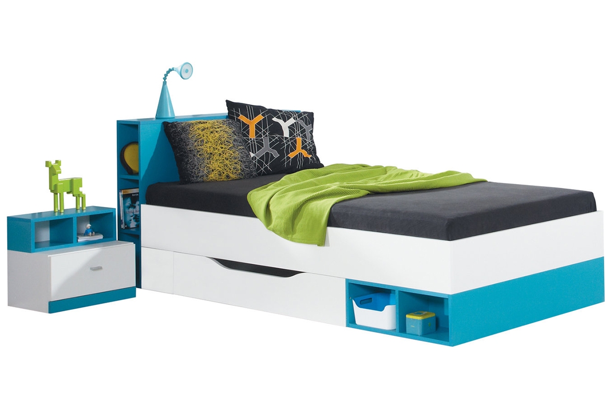 Łóżko młodzieżowe Mobi MO18 90x200 - biały / turkus łóżko z szafką nocną