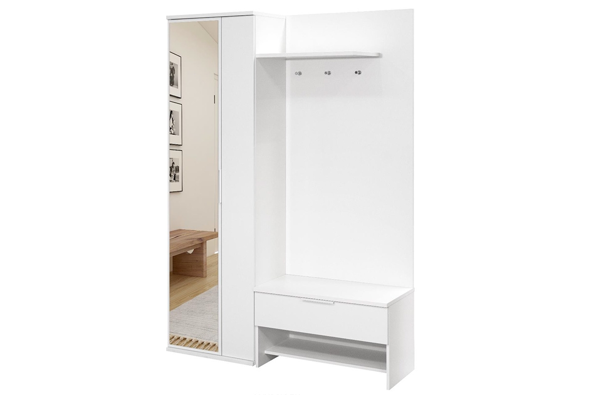 Garderoba do przedpokoju z siedziskiem i lustrem Milo 140 cm - biała 