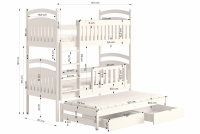  Łóżko dziecięce piętrowe wysuwane 3 os. Amely - grafit, 80x160 