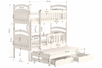  Łóżko dziecięce piętrowe wysuwane 3 os. Amely - sosna, 80x180 Łóżko piętrowe wysuwane 3 os. Amely - wymiary