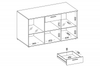 Trzydrzwiowa komoda Kaja z lamelami i szufladą 140 cm - biały Komoda trzydrzwiowa z szufladą i lamelami Kaja - biały - wnętrze