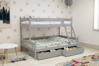 Łóżko piętrowe drewniane Poli z szufladami - 90x180 szare łóżko piętrowe 