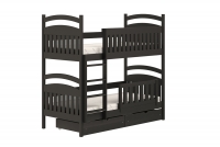 Łóżko piętrowe drewniane Amely z szufladami - czarny, 80x190 czarne łóżko z barierką