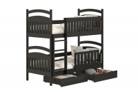 Łóżko piętrowe drewniane Amely z szufladami - czarny, 80x200 czarne łóżko piętrowe z szufladami 