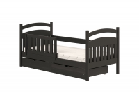 Łóżko dziecięce drewniane Amely - czarny, 90x180 drewniane łóżko z barierką 