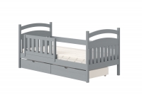 Łóżko dziecięce drewniane Amely - szary, 80x180 szare łóżko dziecięce z miejscem na zabawki 