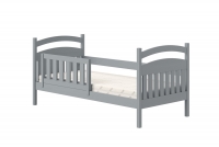 Łóżko dziecięce drewniane Amely - szary, 80x190 szare łóżko dziecięce z barierką 