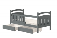 Łóżko dziecięce drewniane Amely - grafit, 80x160 grafitowe łóżko dla dzieci z szufladami 