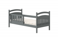 Łóżko dziecięce drewniane Amely - grafit, 80x160 bezpieczne łóżko dla dziecka z drewna 