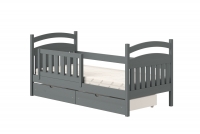 Łóżko dziecięce drewniane Amely - grafit, 90x200 grafitowe łóżeczko z bezpieczną drabinką 