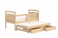 Łóżko dziecięce parterowe wysuwane Amely - sosna, 80x180 sosnowe łóżko z szufladami 