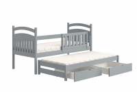 Łóżko dziecięce parterowe wysuwane Amely - szary, 90x180 szare łóżeczko dziecięce z szufladami i barierką 