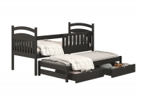 Łóżko dziecięce parterowe wysuwane Amely - czarny, 80x190 łóżko drewniane, w czarnym kolorze, z miejscem do przechowywania 