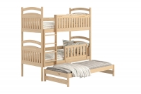 Łóżko dziecięce piętrowe wysuwane 3 os. Amely - sosna, 80x160 łóżko trzyosobowe, sosnowe 