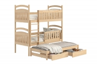  Łóżko dziecięce piętrowe wysuwane 3 os. Amely - sosna, 80x180 piętrowe łóżko drewniane z szufladami 