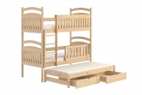 Łóżko dziecięce piętrowe wysuwane 3 os. Amely - sosna, 90x180 drewniane łóżko sosnowe 