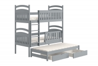 Łóżko dziecięce piętrowe wysuwane 3 os. Amely - szary, 80x160 szare łóżko piętrowe 