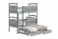 Łóżko dziecięce piętrowe wysuwane 3 os. Amely - szary, 80x180 sosnowe łóżko, malowane natryskowo 