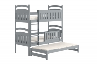 Łóżko dziecięce piętrowe wysuwane 3 os. Amely - szary, 80x200 łóżko piętrtowe z wysuwanym pokładem 