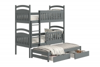  Łóżko dziecięce piętrowe wysuwane 3 os. Amely - grafit, 80x160 grafitowe łóżko z szufladami 
