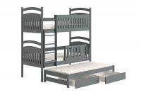 Łóżko dziecięce piętrowe wysuwane 3 os. Amely - grafit, 80x180 grafitowe łóżko z wysuwanym spaniem 