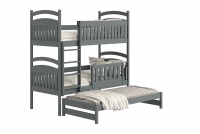 Łóżko dziecięce piętrowe wysuwane 3 os. Amely - grafit, 80x180 grafitowe łóżko drewniane z wysuwanym spaniem
