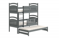 Łóżko dziecięce piętrowe wysuwane 3 os. Amely - grafit, 80x200 łóżko drewniane, trzyosobowe 