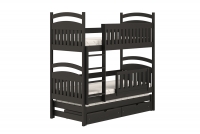 Łóżko dziecięce piętrowe wysuwane 3 os. Amely - czarny, 80x180 czarne łóżko z szufladami na pościel 