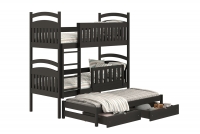 Łóżko dziecięce piętrowe wysuwane 3 os. Amely - czarny, 80x180 czarne łóżko z wysuwanym pokładem do spania 
