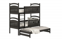 Łóżko dziecięce piętrowe wysuwane 3 os. Amely - czarny, 80x180 czarne łóżko z bezpieczną drabinką 