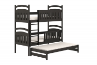 Łóżko dziecięce piętrowe wysuwane 3 os. Amely - czarny, 80x200 czarne łóżko piętrowe z wysuwanym dodatkowym miejscem do spania 
