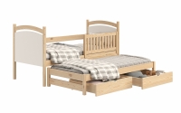Łóżko parterowe wysuwane z tablicą suchościeralną Amely - sosna, 80x200 sosnowe łóżko z szufladami na zabawki 