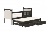 Łóżko parterowe wysuwane z tablicą suchościeralną Amely - czarny, 80x190 czarne łóżko z wysuwem 