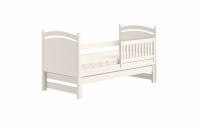 Łóżko parterowe wysuwane z tablicą suchościeralną Amely - biały, 80x160  białe łóżeczko z barierką zabezpieczającą  