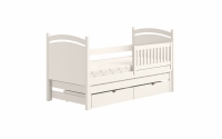 Łóżko parterowe wysuwane z tablicą suchościeralną Amely - biały, 80x190 łóżko z białą barierką 