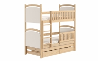 Łóżko piętrowe wysuwane z tablicą suchościeralną Amely - sosna, 80x200 piętrowe łóżko dziecięce z szufladami na pościel 