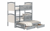 Łóżko piętrowe wysuwane z tablicą suchościeralną Amely - szary, 80x180  potrójne łóżko piętrowe dla dzieci 