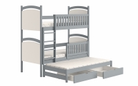 Łóżko piętrowe wysuwane z tablicą suchościeralną Amely - szary, 90x190 szare, potrójne łóżko piętrowe dla dzieci 