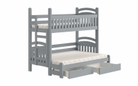 Łóżko piętrowe Amely Maxi lewostronne - szary, 80x200/140x200 szare łóżko z barierkami zabezpieczającymi 