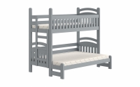 Łóżko piętrowe Amely Maxi lewostronne - szary, 90x200/120x200 szare łóżko z drewnianymi barierkami 