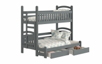Łóżko piętrowe Amely Maxi lewostronne - grafit, 90x200/140x200 łóżko sosnowe, podwójne, piętrowe 