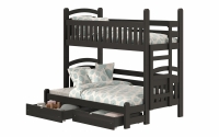 Łóżko piętrowe Amely Maxi prawostronne - czarny, 80x200/140x200 czarne łóżko z wysuwanymi szufladami na zabawki 