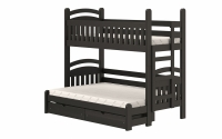 Łóżko piętrowe Amely Maxi prawostronne - czarny, 90x200/120x200 czarne łóżko piętrowe z barierką z prawej strony  