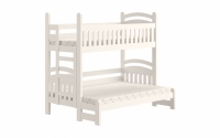Łóżko piętrowe Amely Maxi lewostronne - biały, 90x200/120x200 drewniane łóżko piętowe z drabinką, barierką i szufladami 