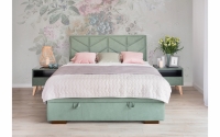Łóżko tapicerowane sypialniane z pojemnikiem Lindi - 140x200, nogi wenge wygodne łóżko do sypialni Lindi 