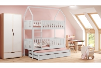 Łóżko dziecięce domek piętrowe wysuwane Nemos - biały, 90x200 Łóżko dziecięce piętrowe wyjazdowe Nemos - kolor Biały 