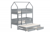 Łóżko dziecięce domek piętrowe wysuwane Nemos - szary, 90x180 Łóżko dziecięce piętrowe wyjazdowe Nemos - kolor Szary 