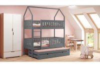 Łóżko dziecięce domek piętrowe wysuwane Nemos - grafit, 90x180 Łóżko dziecięce piętrowe wyjazdowe Nemos - kolor Grafit 