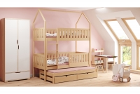 Łóżko dziecięce domek piętrowe wysuwane Nemos - sosna, 90x190 Łóżko dziecięce piętrowe wyjazdowe Nemos - kolor Sosna 